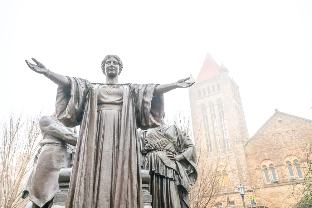 Alma Mater on a foggy, rainy day.