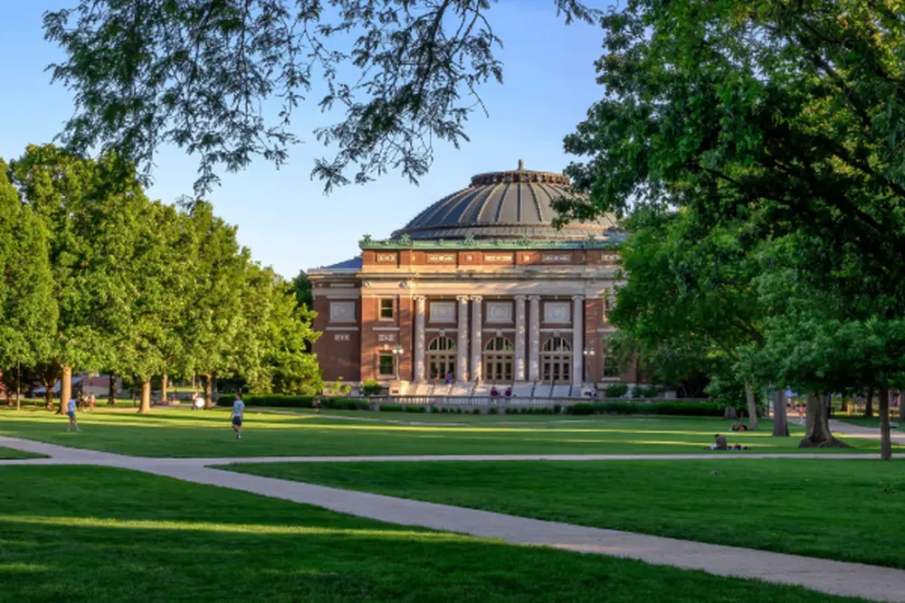 Foellinger Hall on a sunny day.